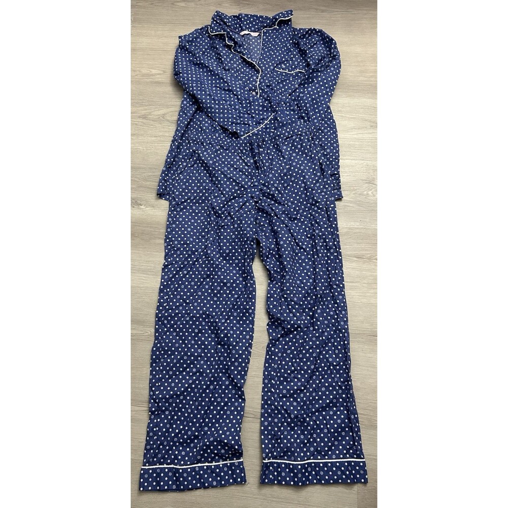 Women Victoria's Secret Blue Polka Dot 2 piece Print Pajama Pants set large
